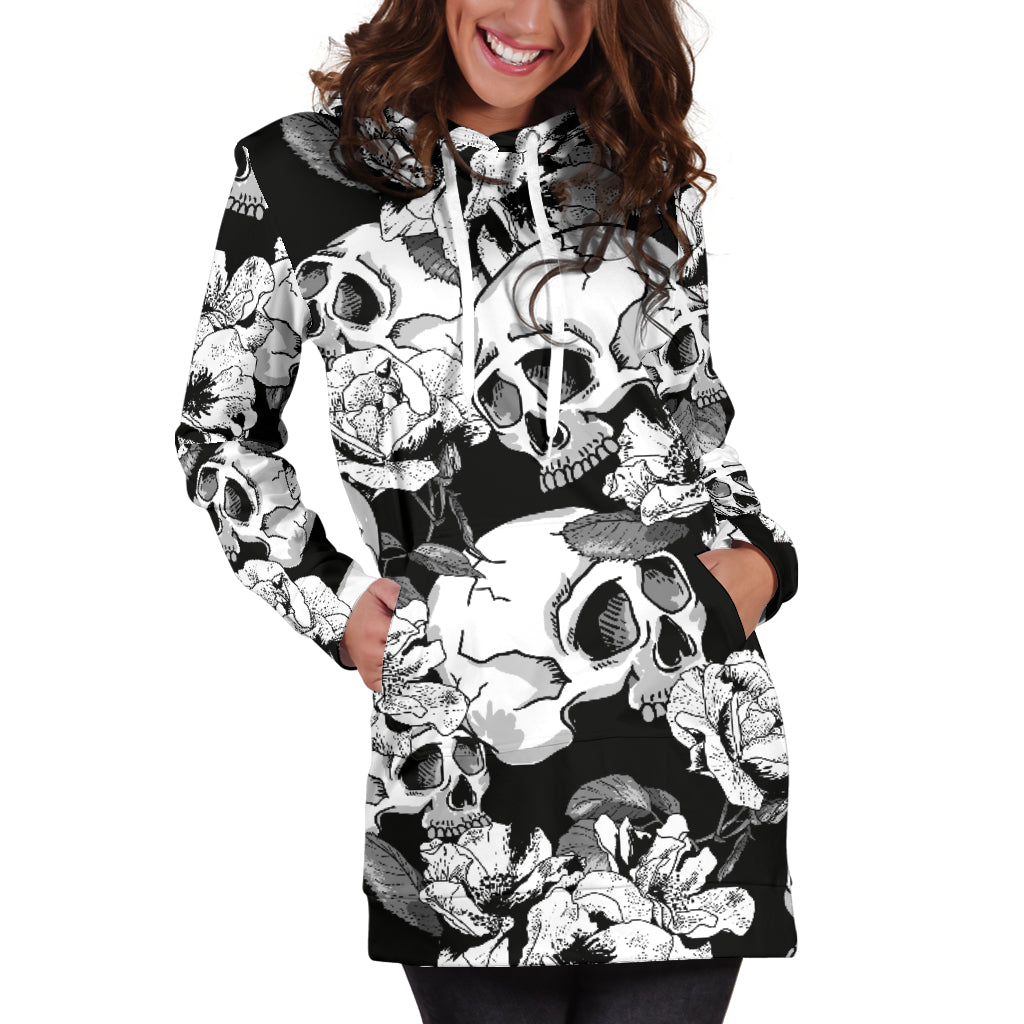Black & White Skull Women's Hoodie Dress - Hello Moa