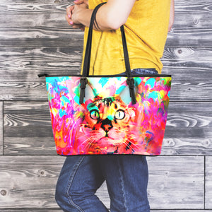 Pink Cat Leather Tote Bag - Hello Moa