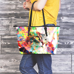 Rainbow Cat Leather Tote Bag - Hello Moa