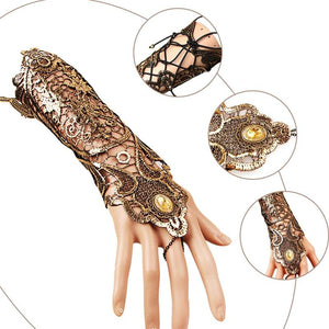 Steampunk Style Lace Finger-less Long Glove - Hello Moa