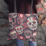 Red & White Sugar Skull Cloth Tote Bag - Hello Moa