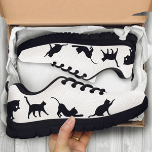 Kid's Black & White Cat Sneakers - Hello Moa